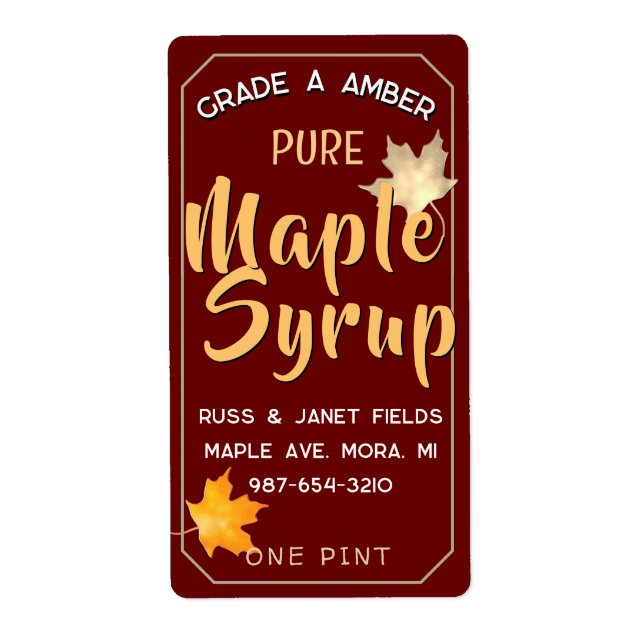 bearbeitbares PURE MAPLE SYRUP Jug-Etikett mit Blä (Vorne)