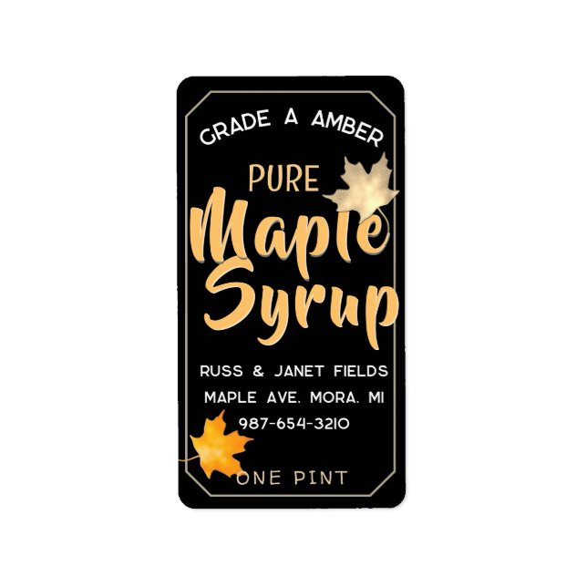bearbeitbares PURE MAPLE SYRUP Jug-Etikett mit Blä Adressaufkleber (Vorne)