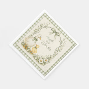 Bearbeitbares Sage Grün Florales Vintage-Enten-The Serviette