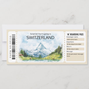 Bearbeitbares Schweizer Flugzeug Ticket, Schweiz Einladung