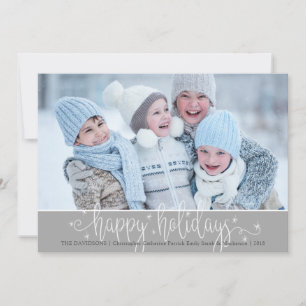 Bearbeitbares Silber-Grau und Weiß HAPPY HOLIDAYS Feiertagskarte