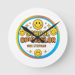 Bearbeitbares Smiley-Gesicht-Schulberater-Schild Runde Wanduhr