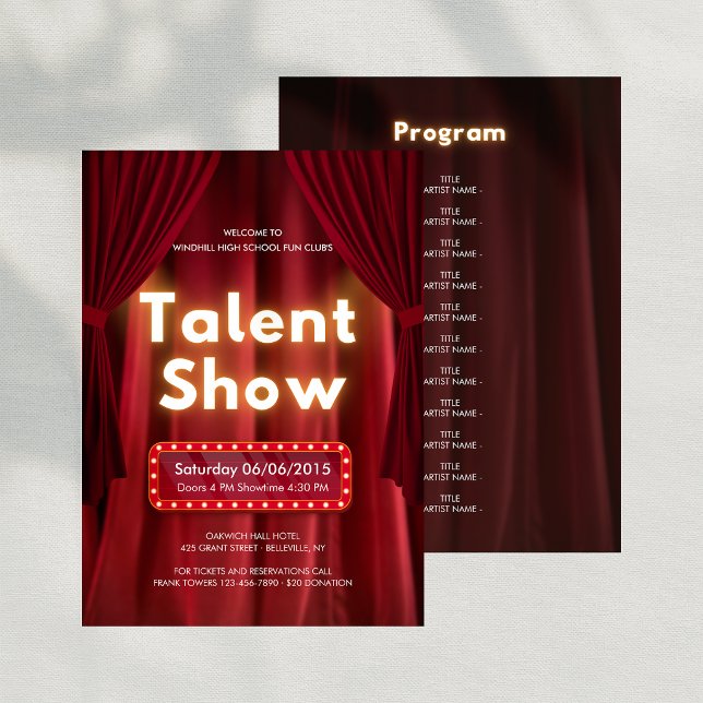 Bearbeitbares Talent-Show-Auftrittsprogramm Dankeskarte (Editable Talent Show Performing Arts Program)