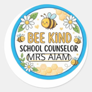 Bearbeitbares Türschild für Schulberater 'Bee Kind Runder Aufkleber
