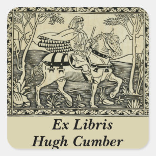 Bearbeitbares Vintage-Mann-und-Pferd-Exlibris Quadratischer Aufkleber