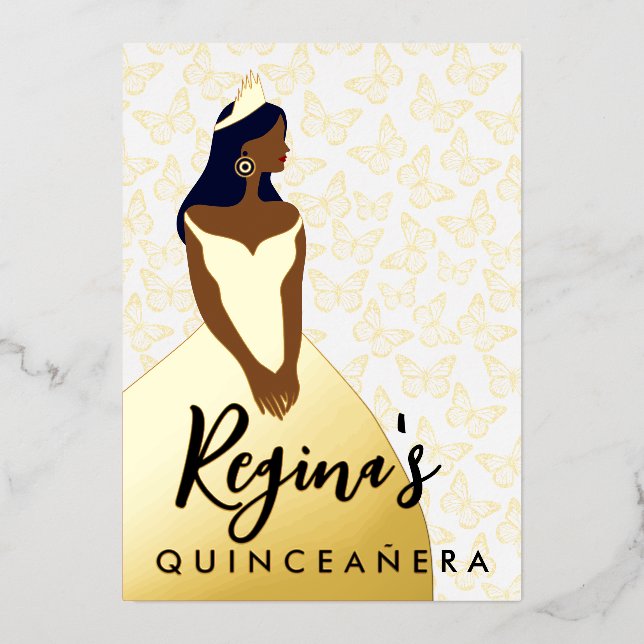 Bearbeiten Haut und Haarfarbe Quinceñera Foil Einl Folieneinladung (Vorderseite)