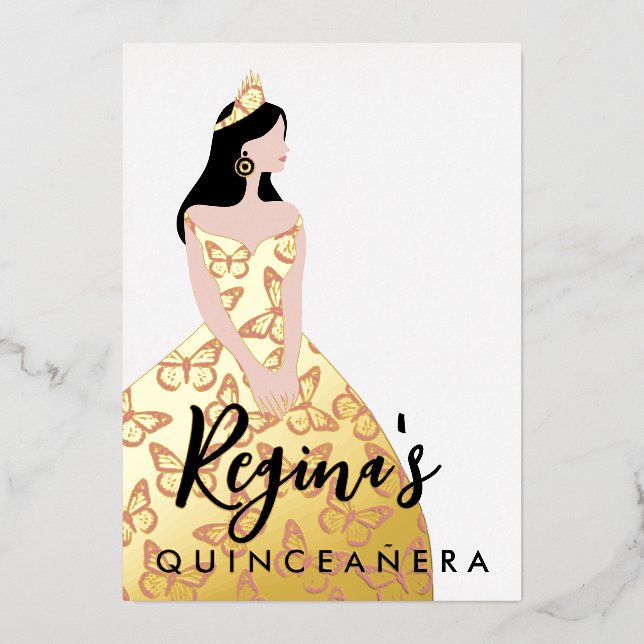 Bearbeiten Haut und Haarfarbe Quinceñera Foil Einl Folieneinladung (Vorderseite)