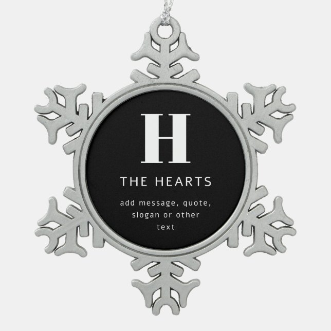 Bearbeiten moderner Name und Meldung für Monogramm Schneeflocken Zinn-Ornament (Vorderseite)