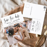Bearbeiten Save the Date Handgeschriebenes Foto Postkarte<br><div class="desc">Modernes und elegantes handgeschriebenes Script-Foto Save the Date Wedding Card. Die Save the Date einladende Einladungskarte beinhaltet eine schicke und stilvolle Typografie mit einem einfachen und minimalistischen Design auf weißem Hintergrund,  mit dem Sie Ihre individuelle Verlobung-Fotografie hinzufügen können.</div>