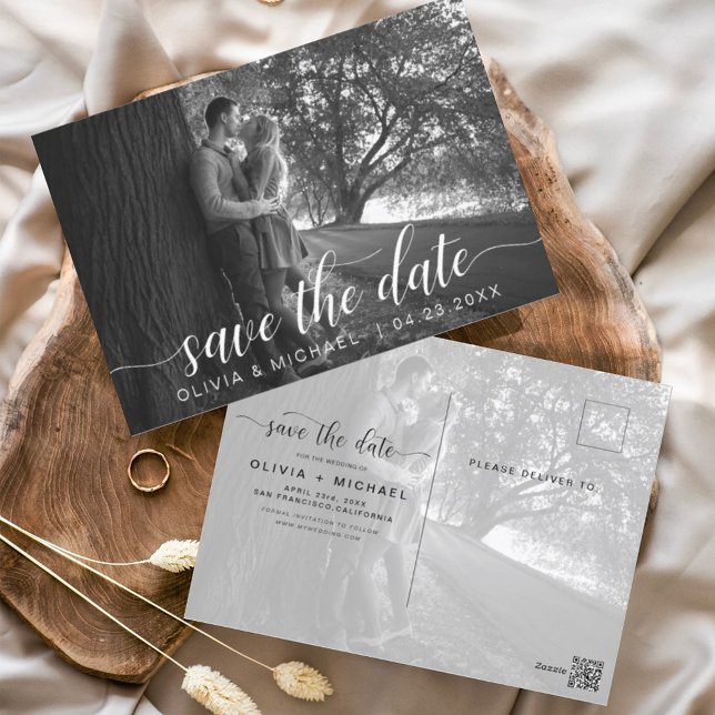 Bearbeiten Save the Date Weißes handgeschriebenes  Postkarte (Von Creator hochgeladen)