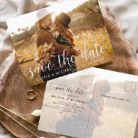 Bearbeiten Save the Date Weißes handgeschriebenes  Postkarte<br><div class="desc">Handgeschriebene Hochzeit Speichern Sie die Datumskarten mit einem Foto auf der Vorder- und Rückseite. Die Save the Date Herbst-,  Herbst-,  Winter-,  Frühlings- oder Sommerkarten enthalten eine moderne,  handgeschriebene Schrift-Typografie,  die elegant,  einfach und modern ist,  um nach einem einfachen Hochzeitsfeiertag minimalistisch zu wirken.</div>