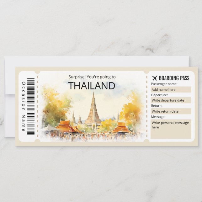 Bearbeiten Sie Thailand Flugzeug Ticket Thailand R Einladung (Vorderseite)