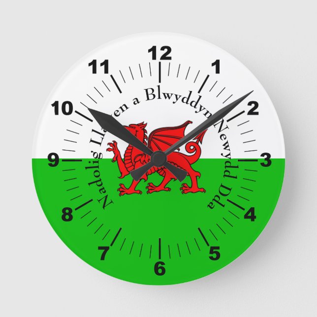 Bearbeiten von Text Welsh Flag Red Dragon Weihnach Runde Wanduhr (Vorderseite)