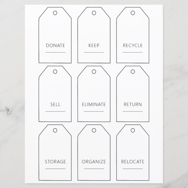 Bearbeiten von Zuhause Decluttering-Tag-Set (Vorderseite)