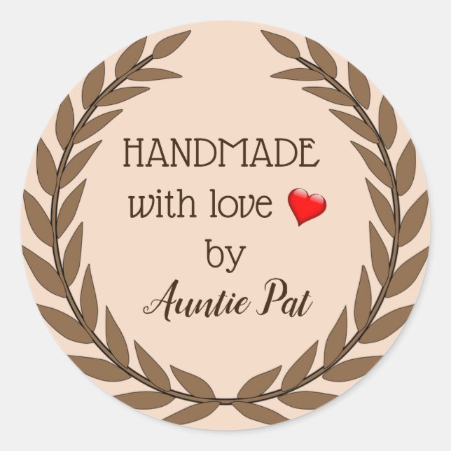 bearbeiteter brauner Leaf mit Liebe von Runder Aufkleber (Vorderseite)