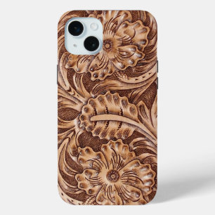 bearbeitetes Leder des Cowboy-Western-Landes iPhone 15 Mini Hülle