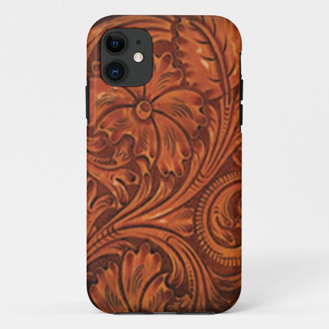 bearbeitetes ledernes Art Blumeniphone Case-Mate iPhone Hülle (Rückseite)