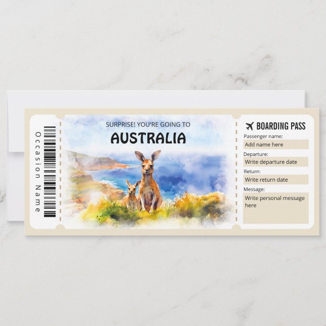 Bearbeitung Australiens Boarding Pass Flugzeug Tic Einladung (Vorderseite)