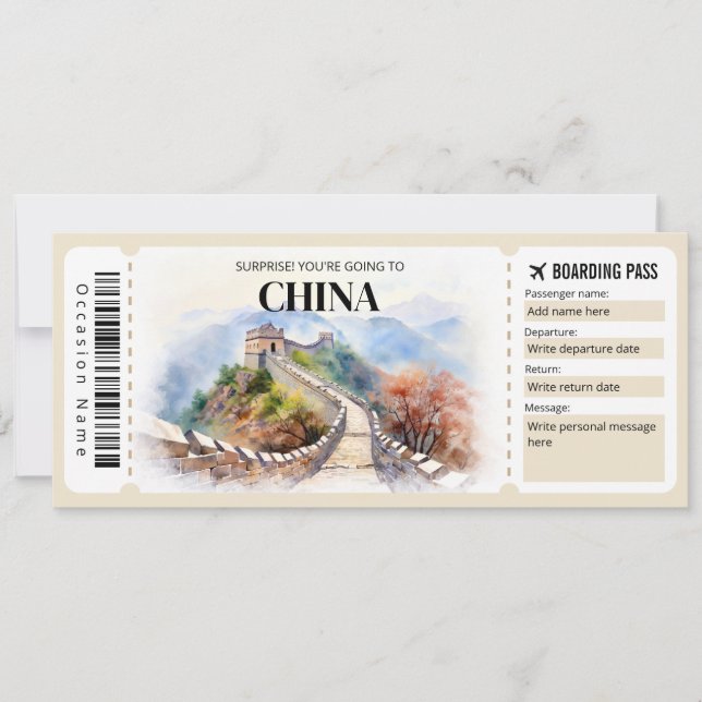 Bearbeitung der China Boarding Pass Flugzeug Ticke Einladung (Vorderseite)