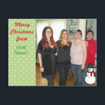 Bearbeitung der Weihnachtspost-Karte mit Snowman Feiertagspostkarte<br><div class="desc">Fügen Sie Ihre eigenen Namen und Foto zu dieser niedlichen Postkarte. Es ist so einfach,  Postkarten zu verschicken und Ihre eigene Touch hinzuzufügen,  indem Sie Ihr Lieblingsfamilienbild darauf setzen!</div>
