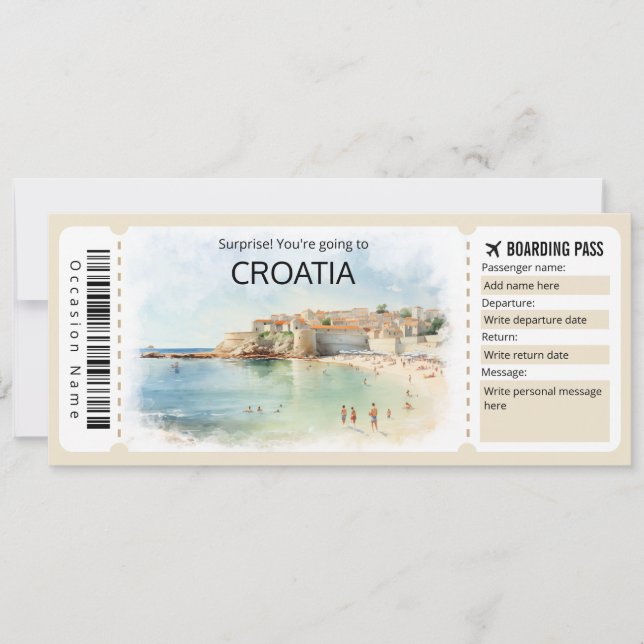 Bearbeitung Kroatien Flugzeug Ticket, Kroatien Rei Einladung (Vorderseite)