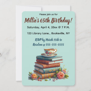 Bearbeitung von Rose Bücher Teacup Geburtstag Einladung