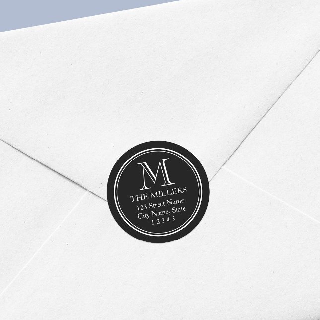 Bearbeitungsbare Hintergrundfarbname Monogramm-Adr Runder Aufkleber (Von Creator hochgeladen)