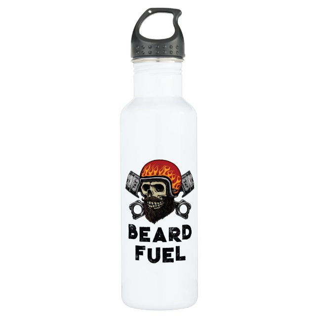 BEARD FUEL Funny Men Skull & Flames Joke Geschenk Edelstahlflasche (Vorderseite)