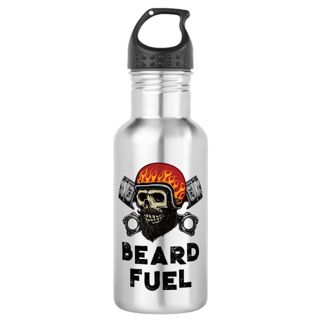 BEARD FUEL Funny Men Skull & Flames Joke Geschenk Edelstahlflasche (Vorderseite)