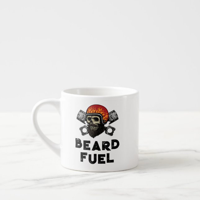BEARD FUEL Funny Men Skull & Flames Joke Geschenk Espressotasse (Links)