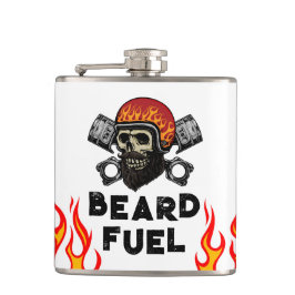 BEARD FUEL Funny Men Skull & Flames Joke Geschenk Flachmann
