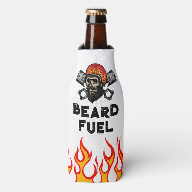 BEARD FUEL Funny Men Skull & Flames Joke Geschenk Flaschenkühler (Flaschenvorderseite)