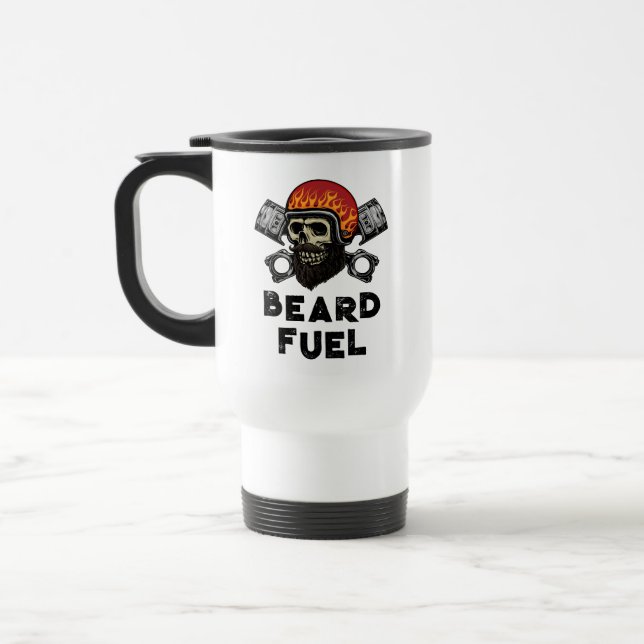 BEARD FUEL Funny Men Skull & Flames Joke Geschenk Reisebecher (Links)