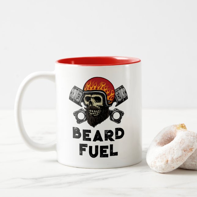 BEARD FUEL Funny Men Skull & Flames Joke Geschenk Zweifarbige Tasse (Mit Donut)