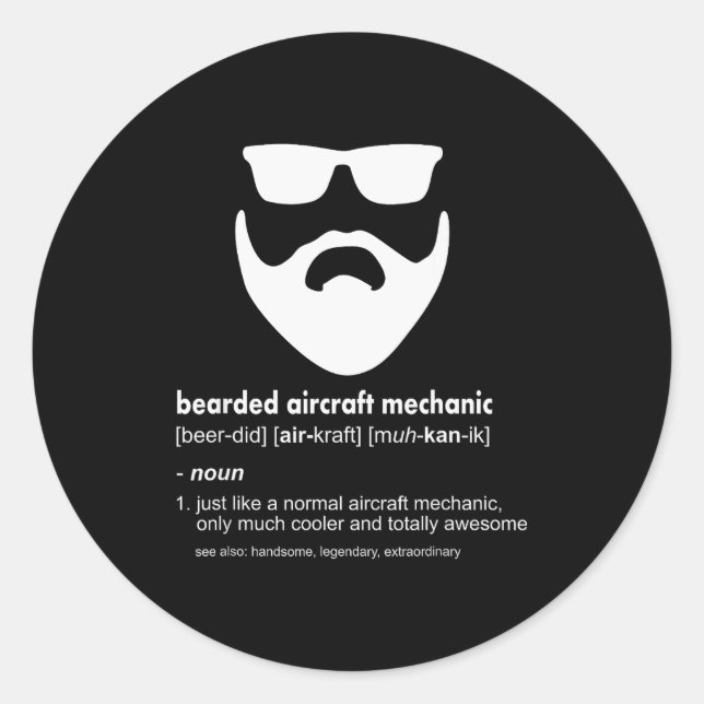 Bearded Aircraft Mechanic Shirt Funny Airplane Mec Runder Aufkleber (Vorderseite)