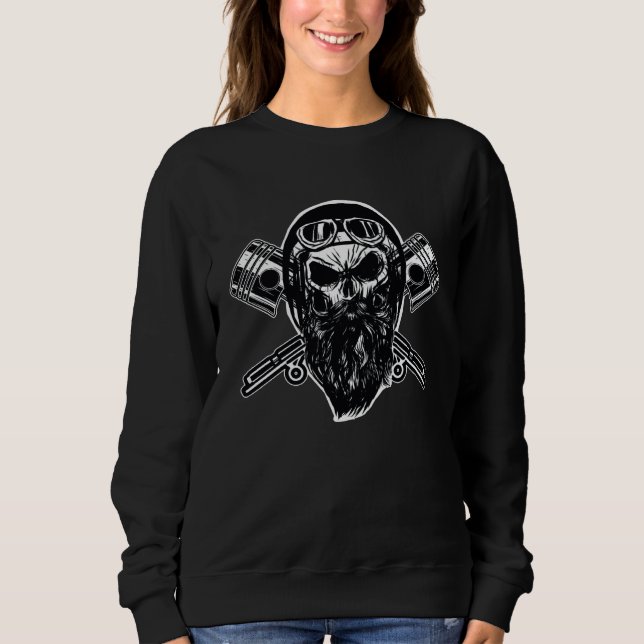 Bearded Biker Skull Motorcycle Sweatshirt (Vorderseite)