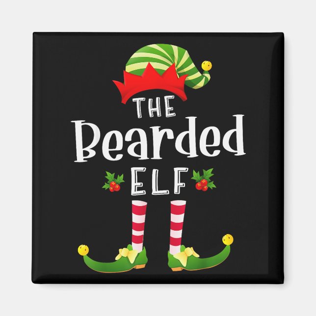 Bearded Christmas Elf Matching Pajama X-mas Party  Magnet (Vorne)