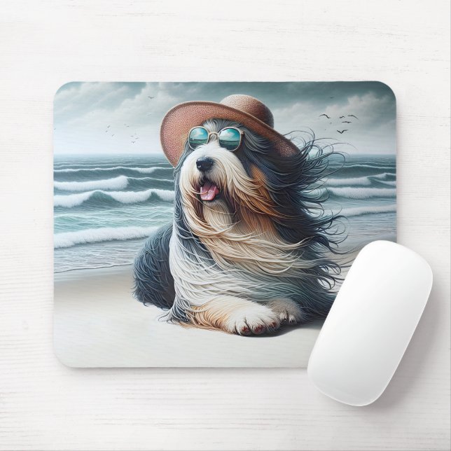 Bearded Collie Am Strand Mousepad (Mit Mouse)