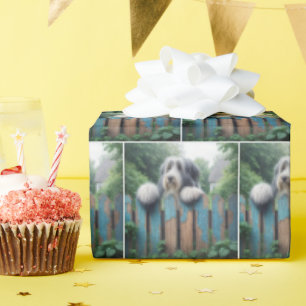 Bearded Collie auf einem Shabby-Zaun Geschenkpapier