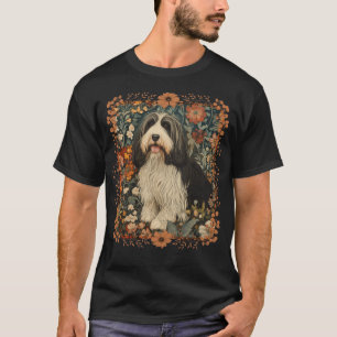 Bearded Collie Beardie im Vintagen Blumengarten T-Shirt