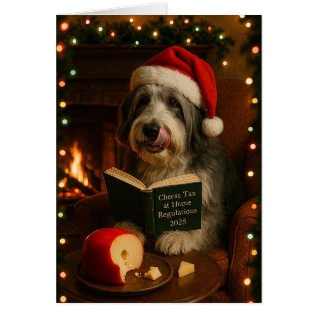 Bearded collie 'Cheese Tax' Christmas card (Vorne)