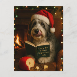 Bearded collie 'Cheese Tax' Christmas postcard Postkarte