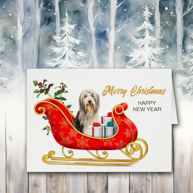 Bearded Collie Dog Christmas Sleigh Card (Von Creator hochgeladen)