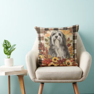 Bearded Collie Dog Fall Wasserfarben-Blume Kissen