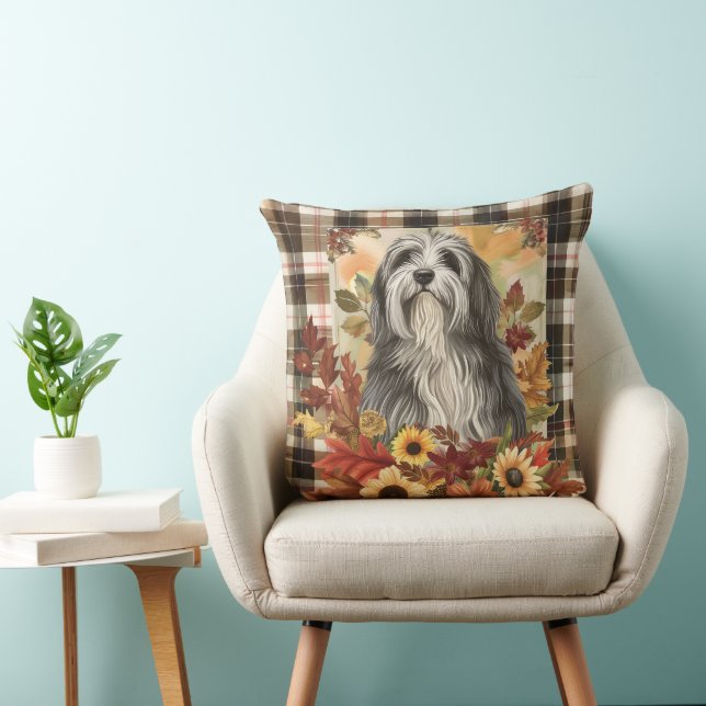 Bearded Collie Dog Fall Wasserfarben-Blume Kissen (Stuhl )