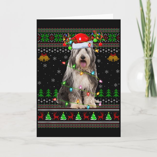 Bearded Collie Dog Ugly Christmas Sweater Holiday  Karte (Vorderseite)
