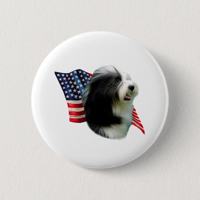 Bearded Collie Flag Button (Vorderseite)