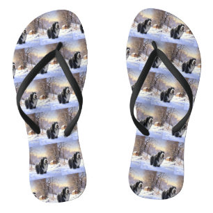 Bearded Collie Lass es schneien Weihnachten Flip Flops