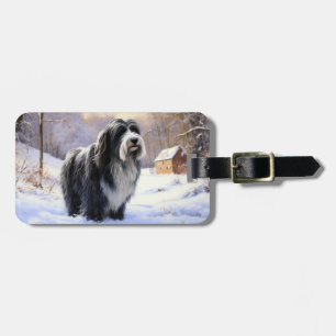 Bearded Collie Lass es schneien Weihnachten Gepäckanhänger