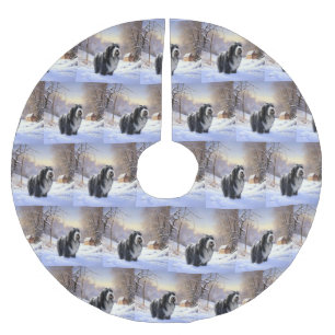 Bearded Collie Lass es schneien Weihnachten Polyester Weihnachtsbaumdecke
